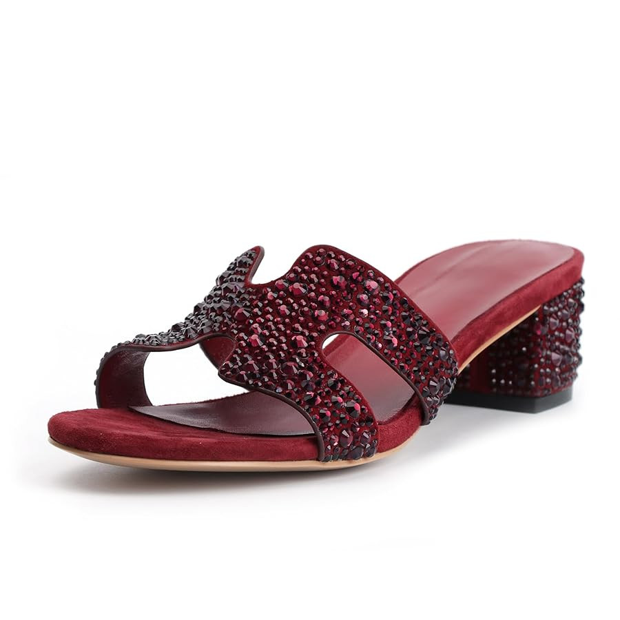 XOBZJH Evening Dress Shoes Rhinestone Black Block Heeled Sandals for Women 2025,Designer Luxury C... | Amazon (US)