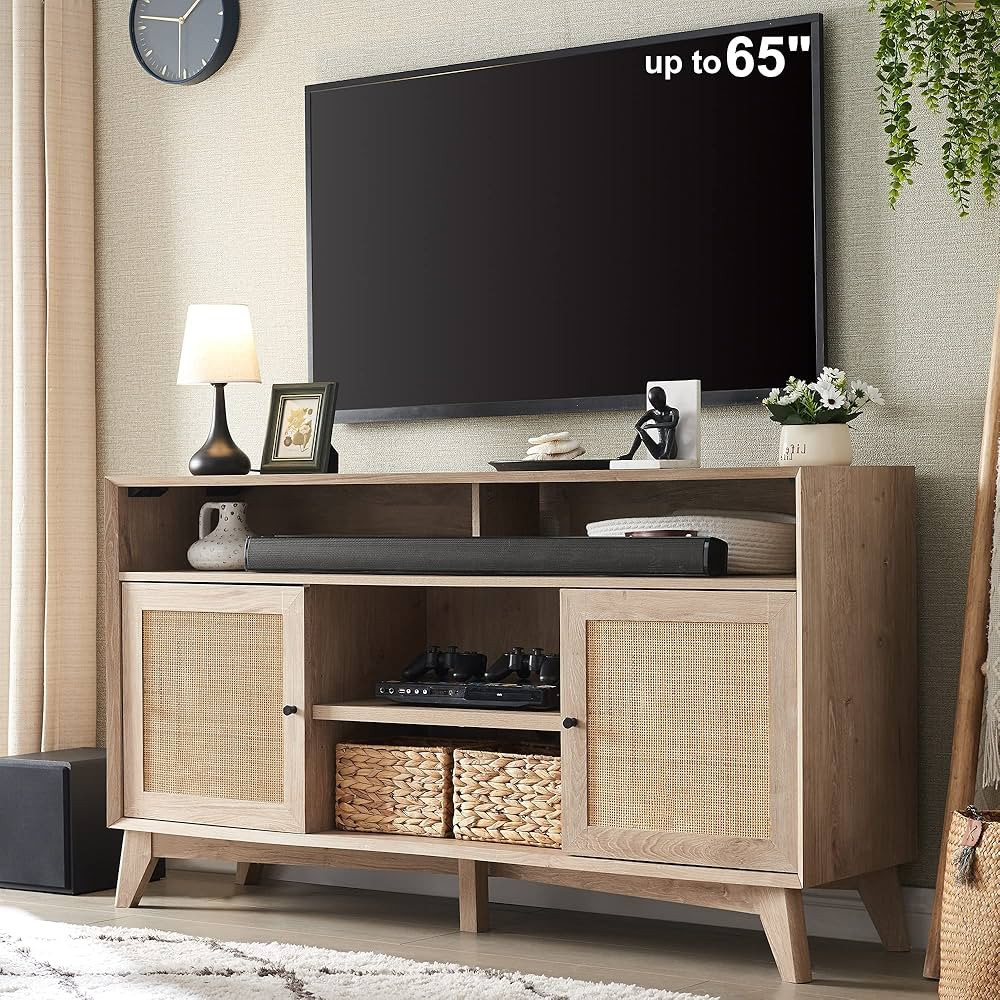 OKD TV Stand for 65+ Inch TV, 32'' Tall Highboy Entertainment Center, Mid Century Modern Media TV... | Amazon (US)