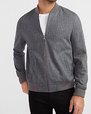 Gray Striped Luxe Comfort Soft Bomber Jacket | Express