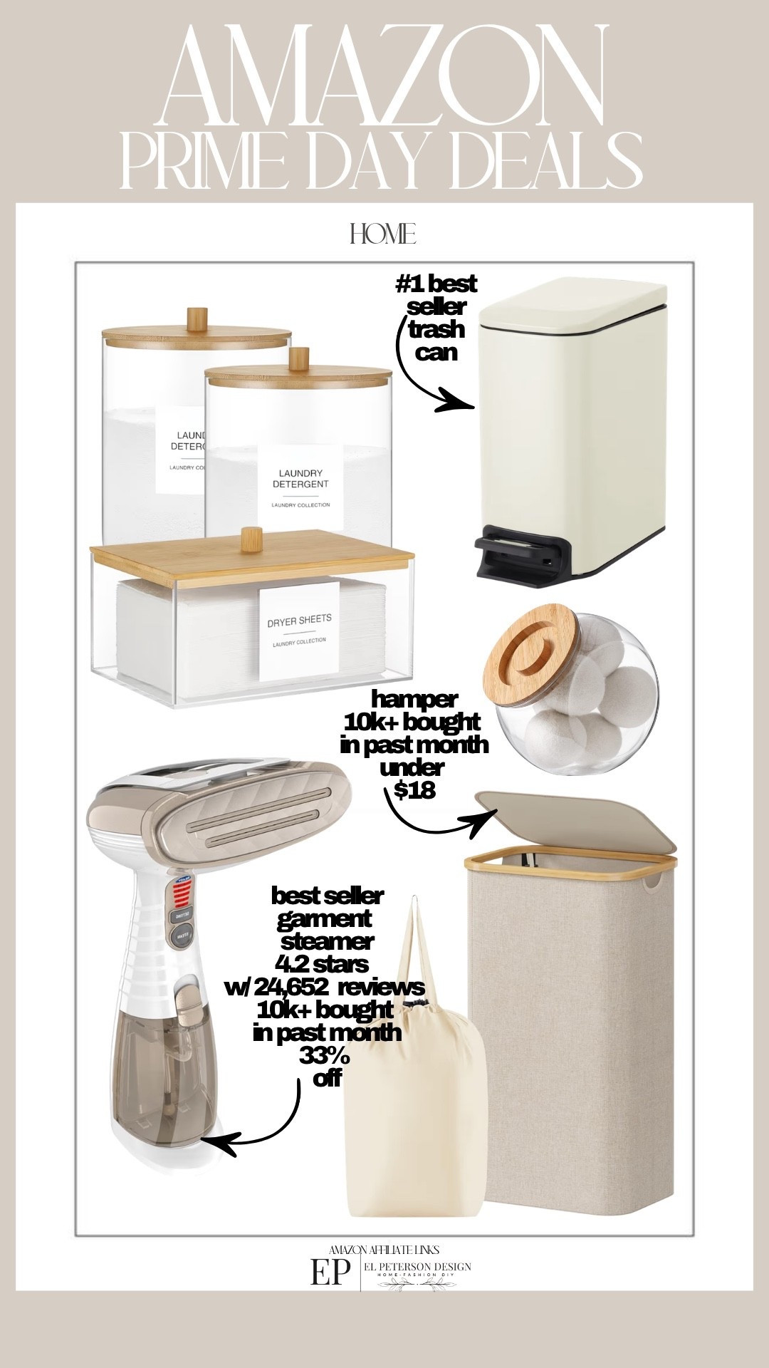 Amazon Prime Deals
Steamer
Hamper
Dryer bawl holder
Containers
Trash can