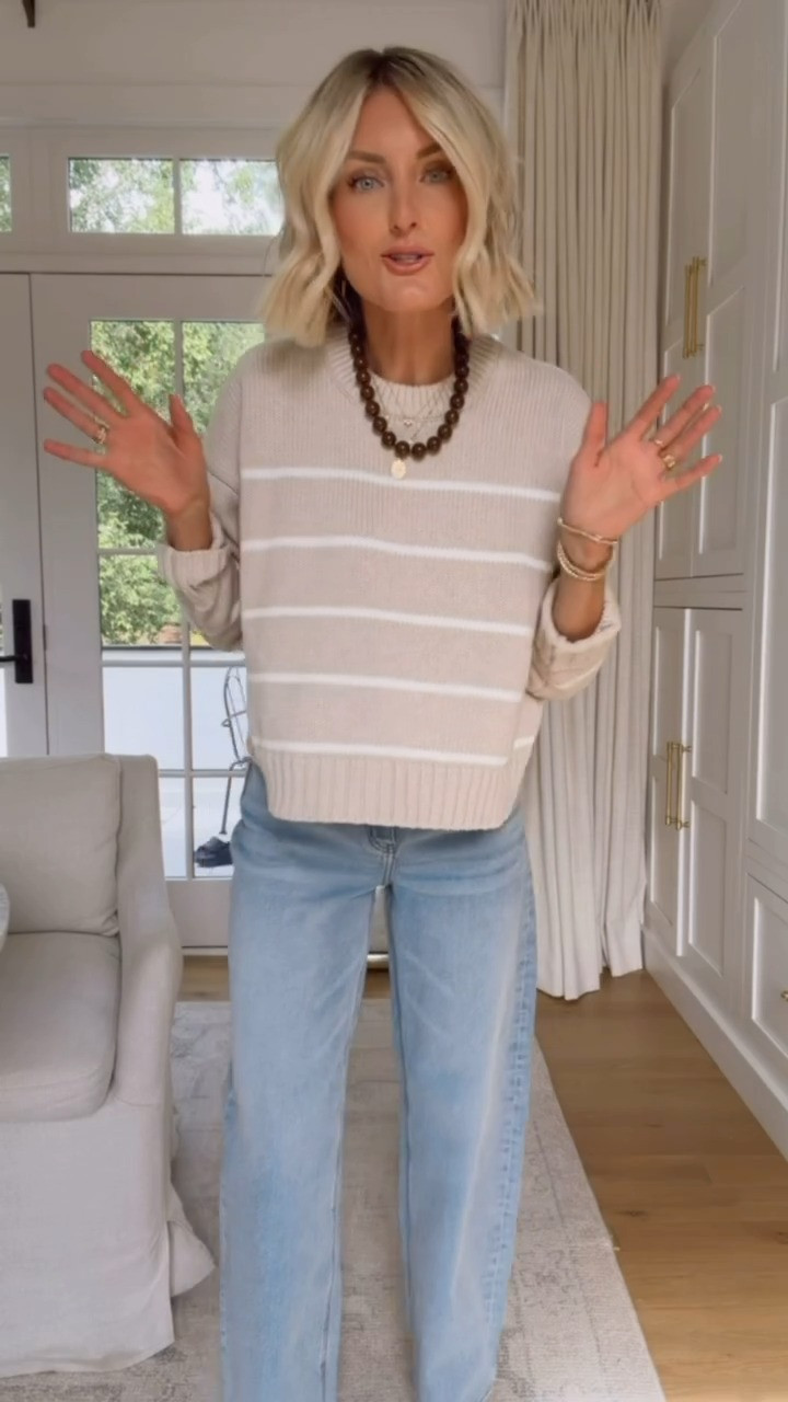 This is such a great classic striped sweater! I think you can style to wear this all year round. Wearing S in sweater & 26 in the jeans! @quince #quincepartner

Loverly Grey, Quince, pre fall outfit, closet staples, classic sweater, striped sweater, neutral sweater, barrel jeans, mules 

 

#LTKSeasonal