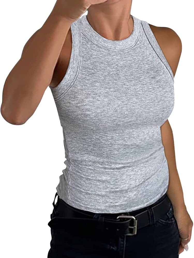 GEMBERA Womens Sleeveless Racerback High Neck Casual Basic Cotton Ribbed Fitted Tank Top | Amazon (US)