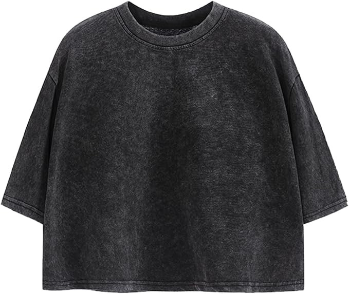 KEEVICI Cropped T Shirts for Women Vintage Baggy Solid Color Basic Tees Acid Wash Cotton Tshirt B... | Amazon (US)