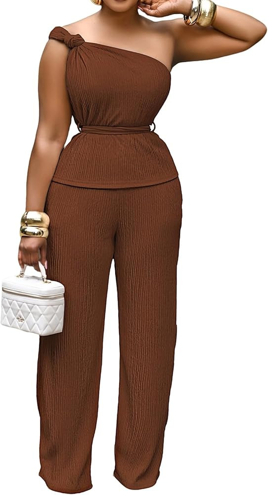 Ophestin 2 Piece Outfits for Women Dressy Sexy Off Shoulder Ruched Crop Tops Wide Leg Pant Lounge... | Amazon (US)