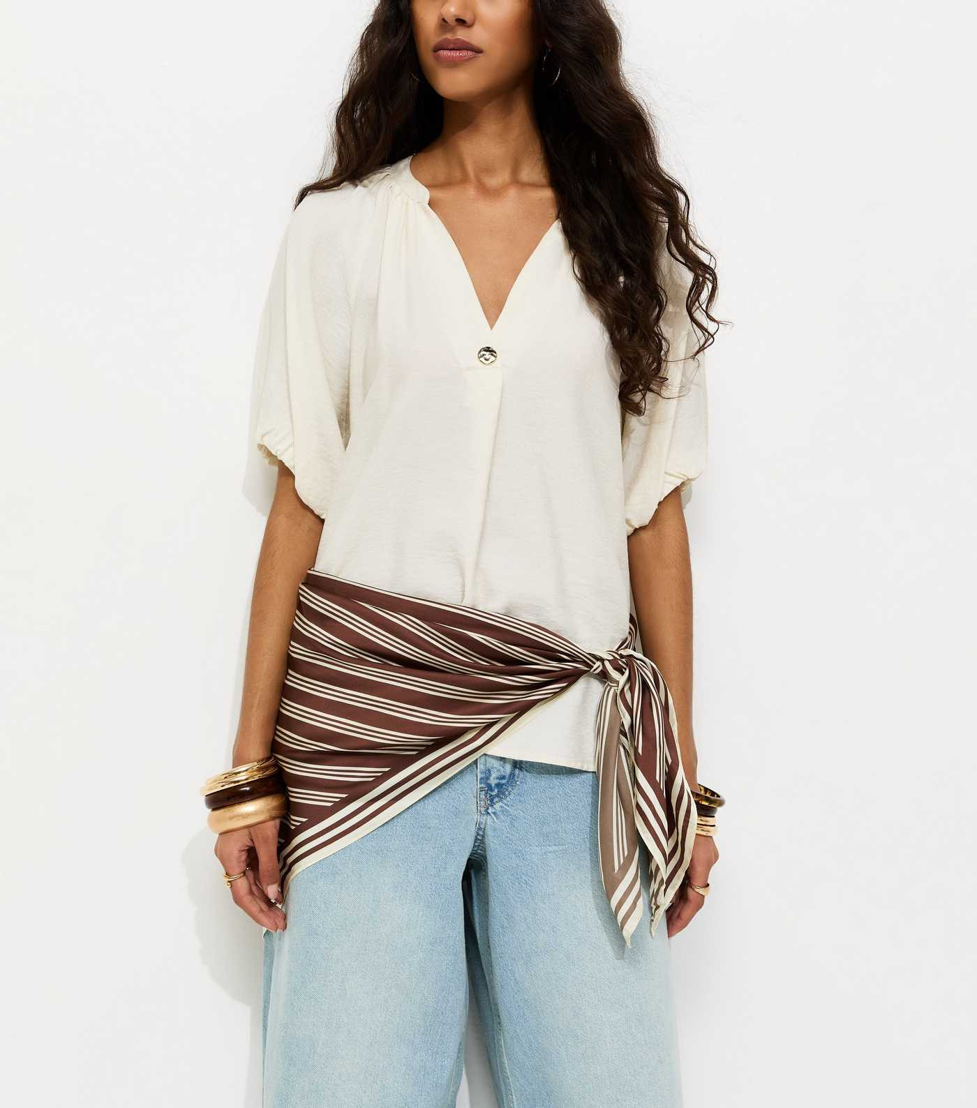 Brown Striped Satin Scarf | New Look | New Look (UK)