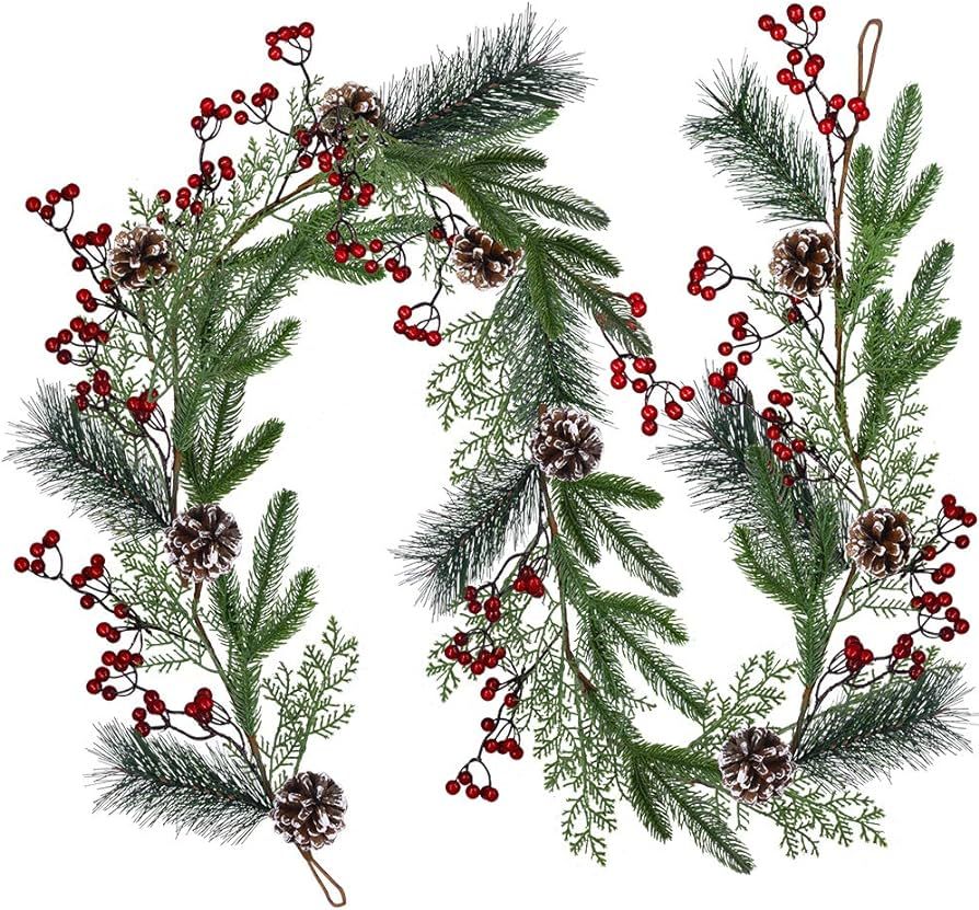 Christmas Artificial Pine Garland with Spruce Cypress Berries Frosted Pinecones Winter Greenery G... | Amazon (US)
