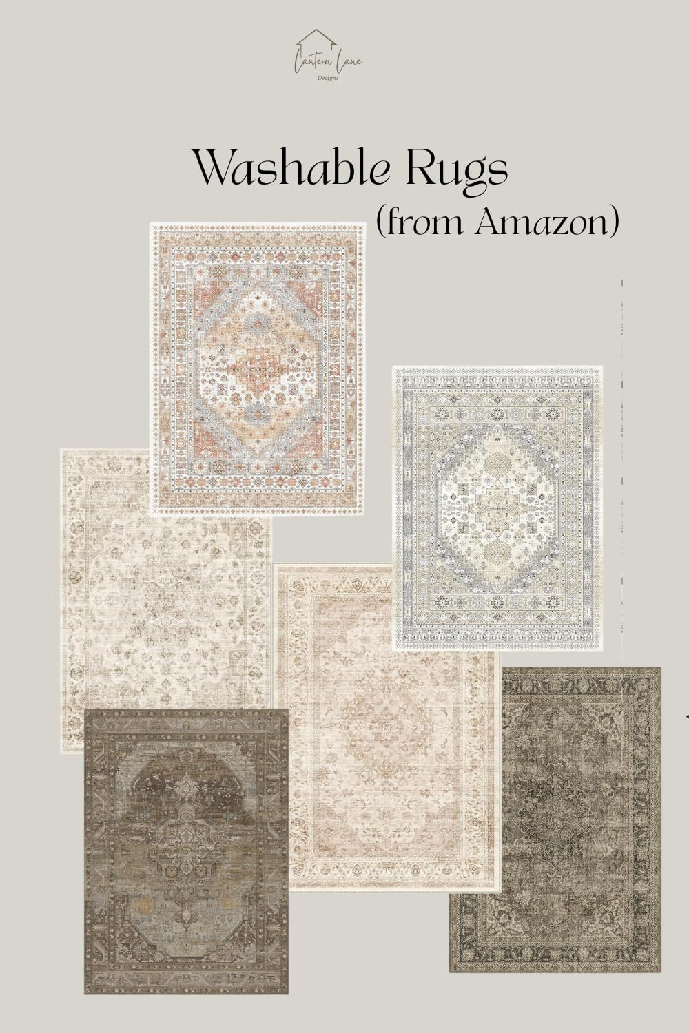 8x10 Area Rugs for Living Room, Washable Vintage Boho Neutral Medallion Rug Non Slip Low Pile Flo... | Amazon (US)