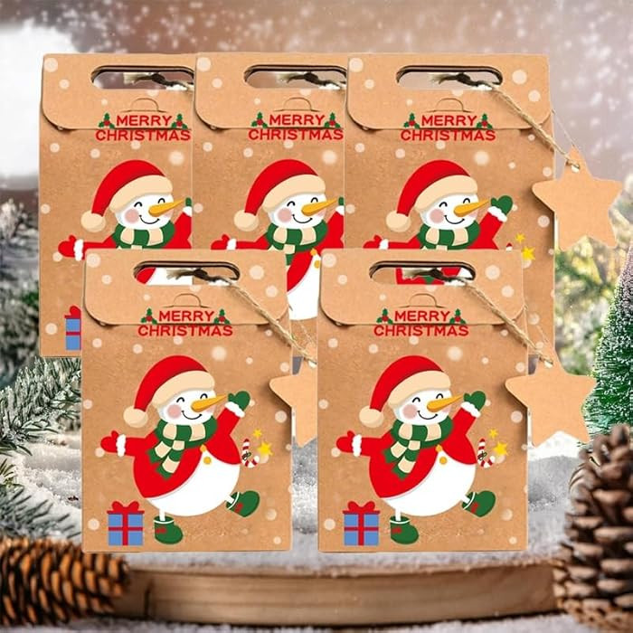 Amazon.com: Christmas Candy Boxes House Kraft Paper Gift Bags Cookie Boxes Cartoon Penguin Sack C... | Amazon (US)