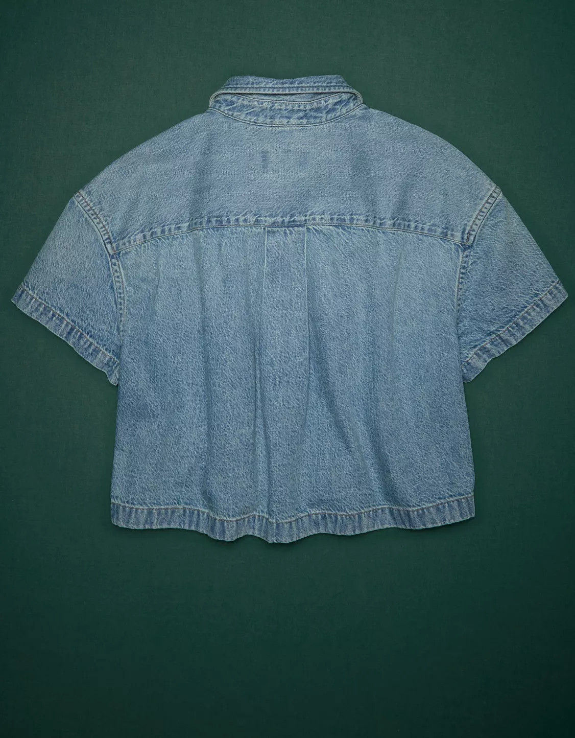 AE77 Premium Boxy Crop Denim Shirt | American Eagle Outfitters (US & CA)