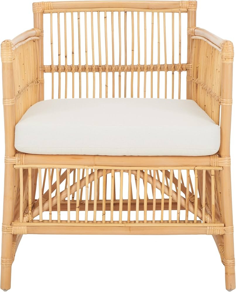 SAFAVIEH Home Collection Alvis Tropical Coastal Natural Rattan Accent Chair with Cushion (Fully A... | Amazon (US)