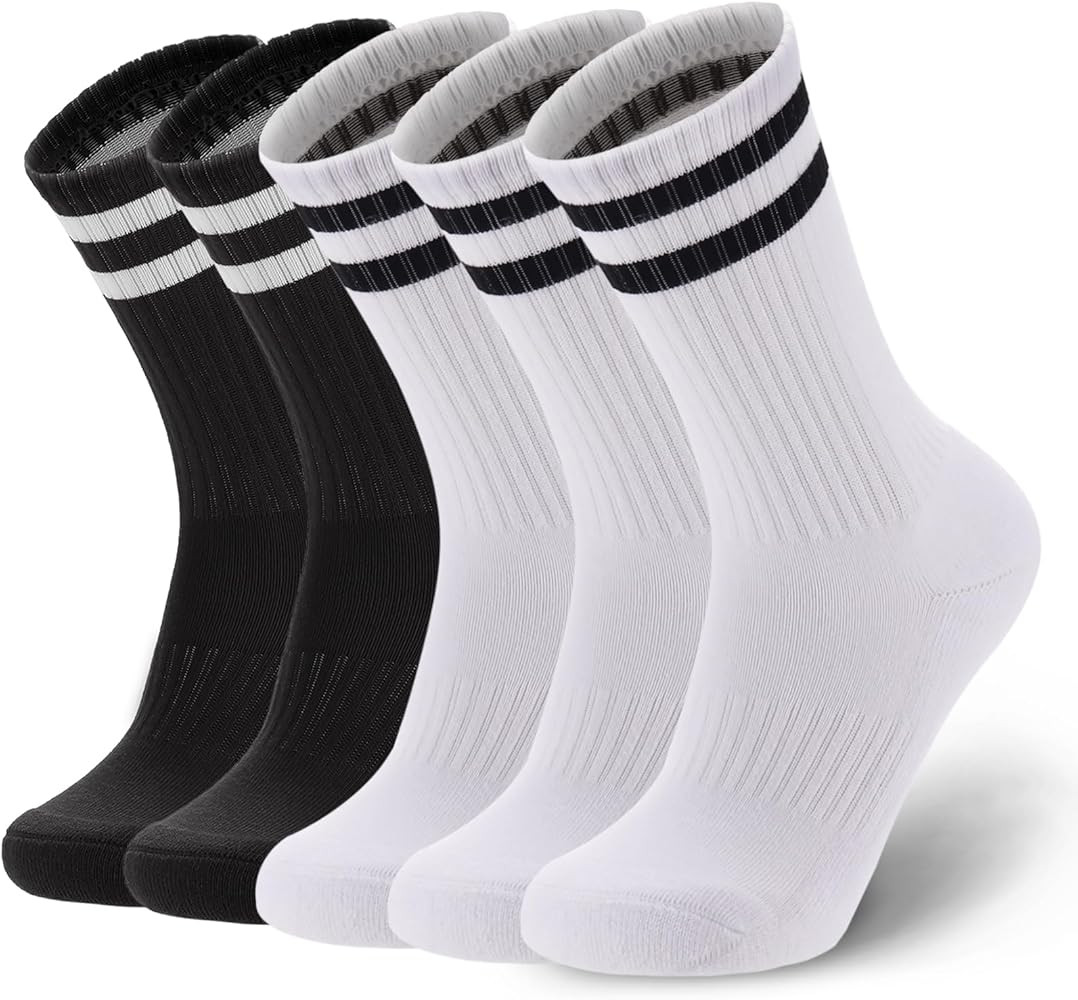 Ultrafun 5 Pairs Striped Crew Socks Cotton Cushioned Athletic Sports Running Socks for Men Women ... | Amazon (US)