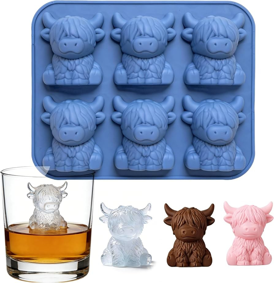 Mini Highland Cow Ice Cube Mold, 6-Cavity Silicone Ice Cube Tray, Cute Highland Cow Gifts for Wom... | Amazon (UK)