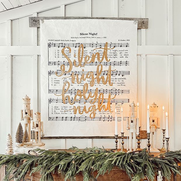 Silent Night Paper Wall Art with Tacks | Antique Farm House