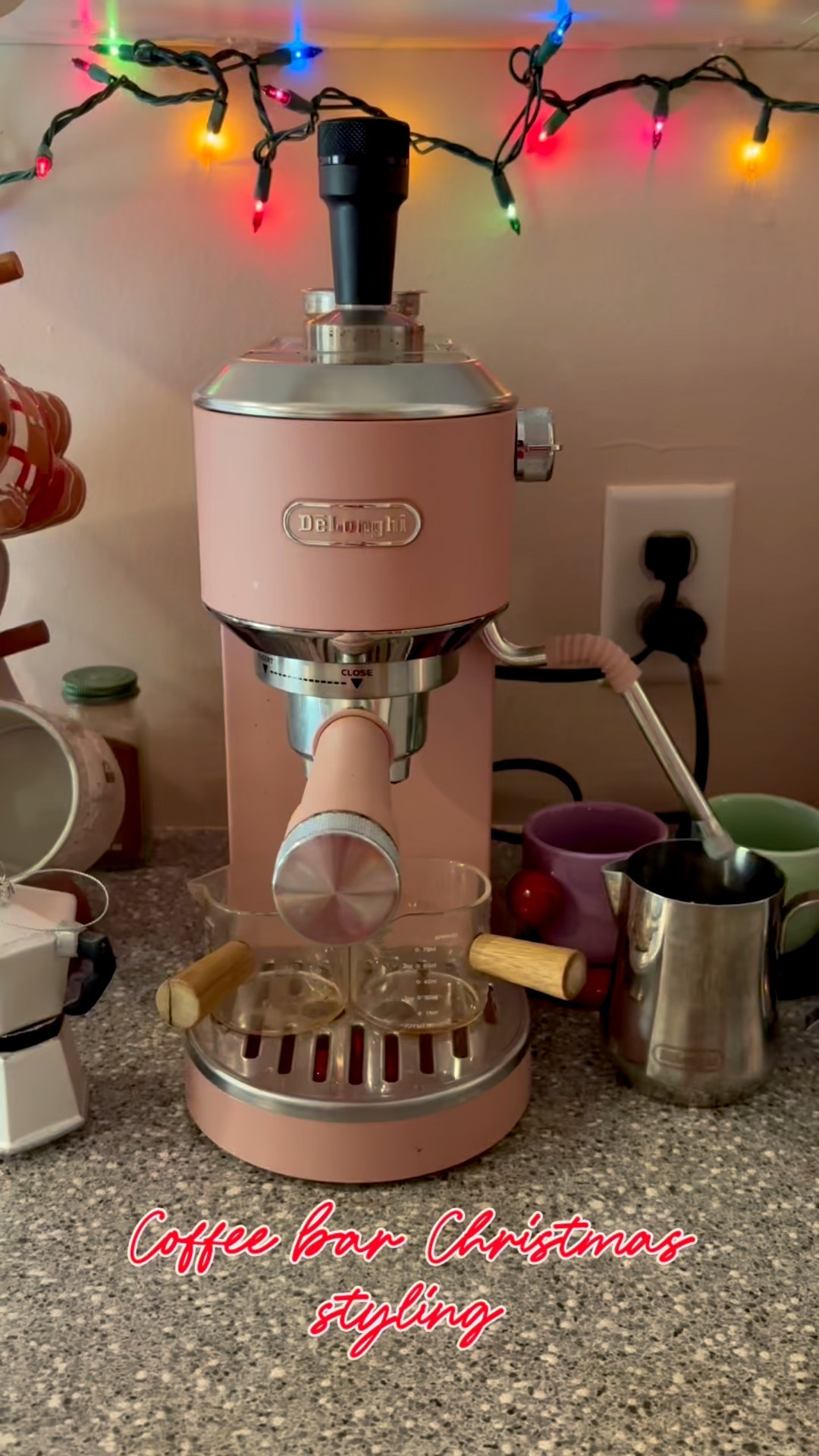 For the coffee lover! Coffee bar Christmas styling! I love the new Delonghi coffee maker, Beautuful toaster and water kettle from Walmart, coffee grinder, Christmas mugs, Christmas lights. #giftguide #coffeebar #homedecor

#LTKmorningroutine #LTKHome #LTKHoliday