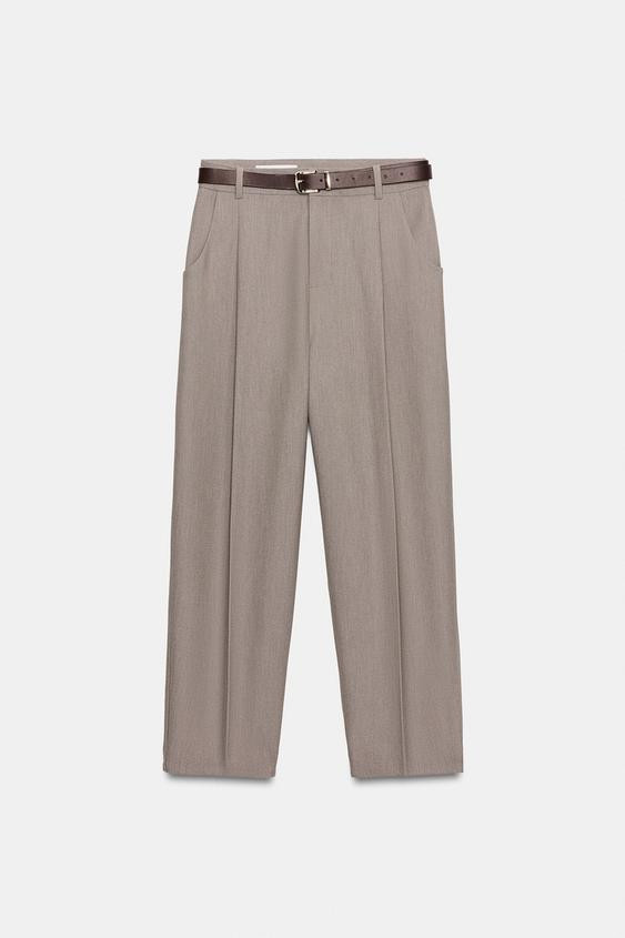 Zara - Belted Ankle Pants - Light Camel - Xs - Woman | Zara US
