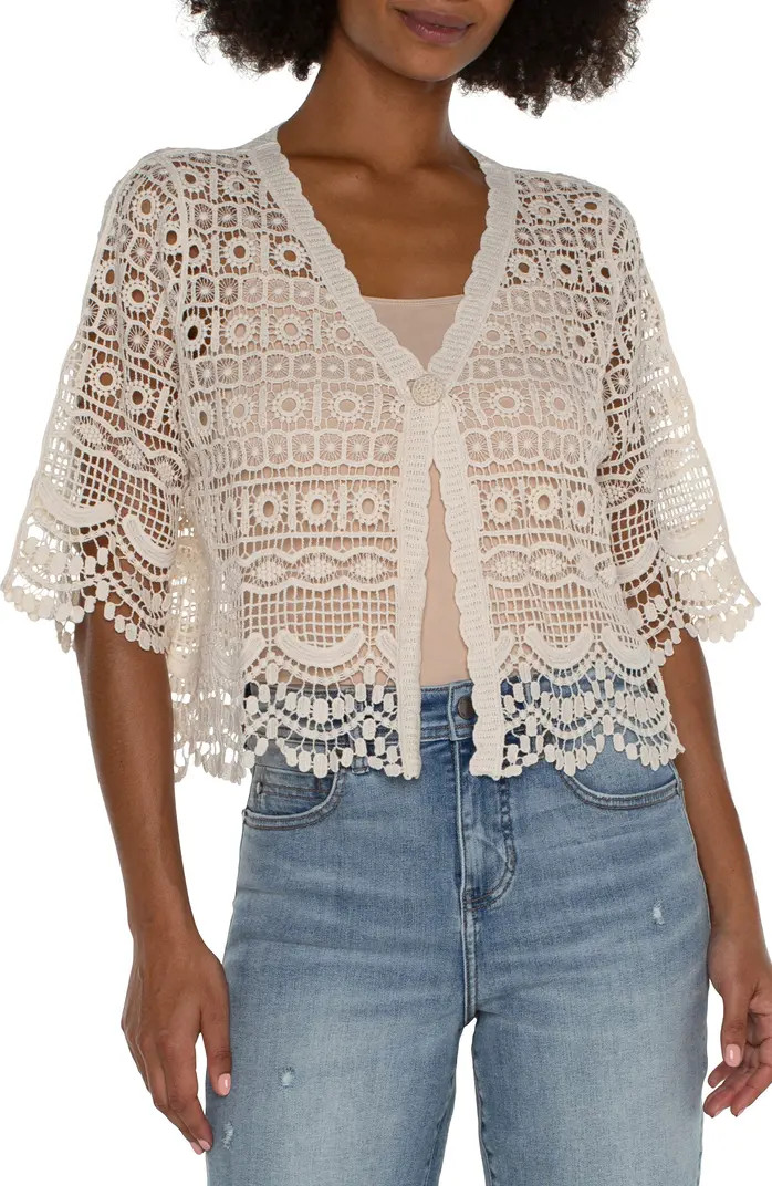 Liverpool Los Angeles Short Sleeve Lace Cardigan | Nordstrom | Nordstrom