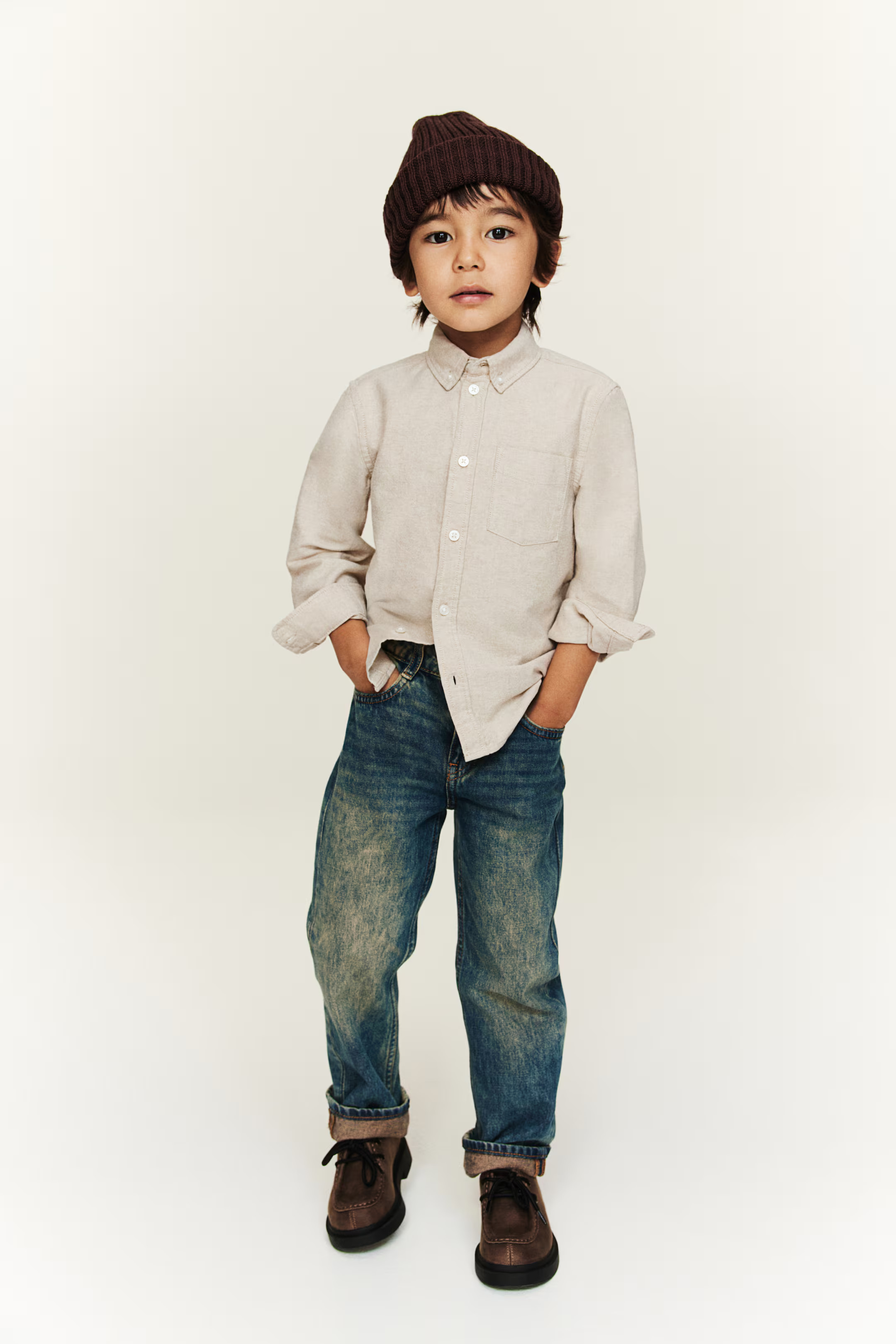 Button-down Cotton Shirt - Light beige - Kids | H&M US | H&M (US + CA)
