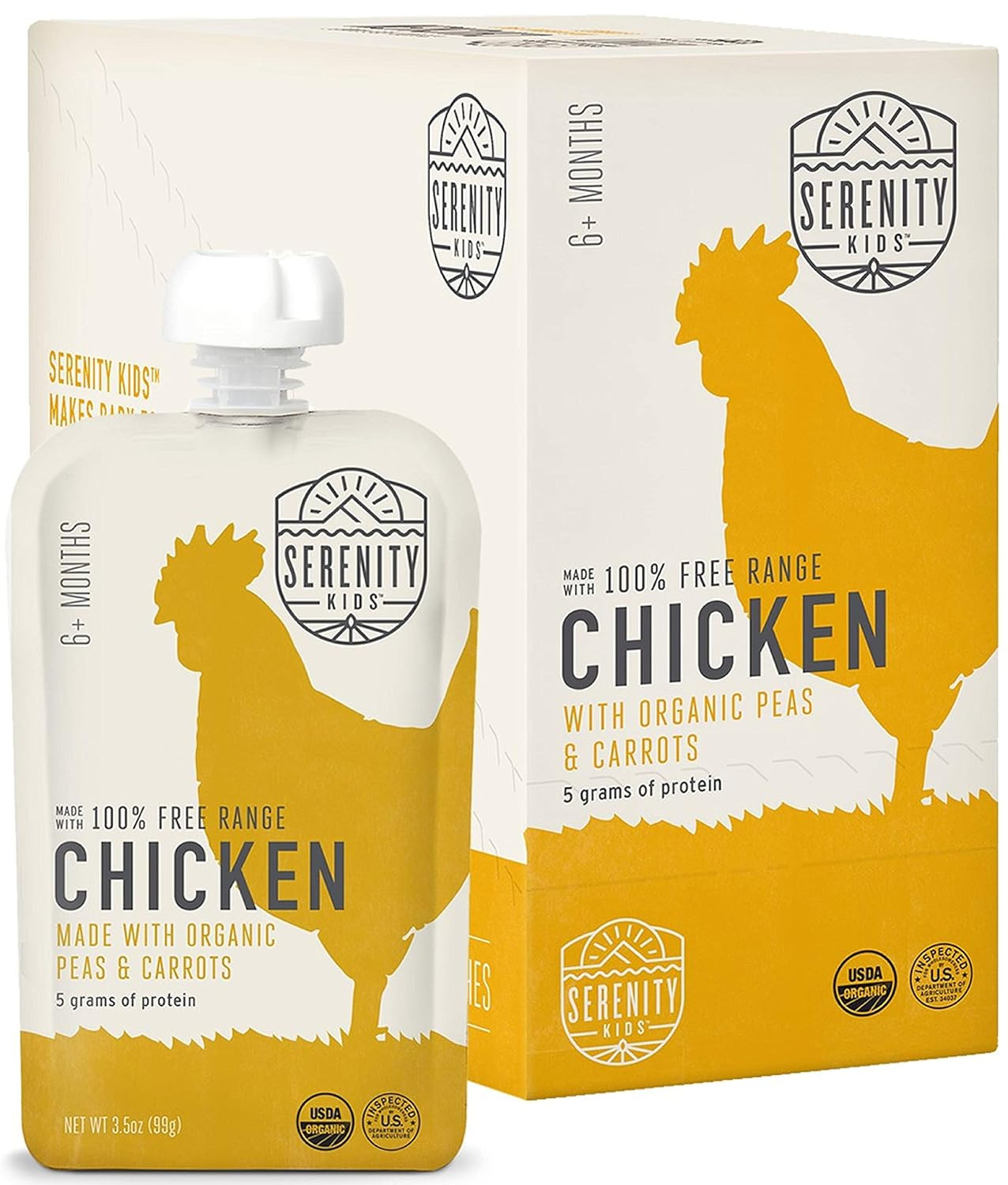 Serenity Kids Baby Food Pouches, Free Range Chicken with Organic Peas and Carrots, For 6+ Months,... | Amazon (US)