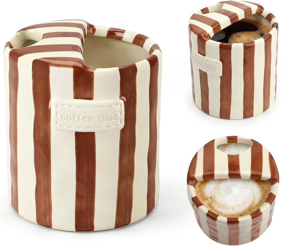 10oz Ceramic Coffee Mug with Sip Hole, Striped Espresso Cups for Hot & Cold Drinks and Microwave ... | Amazon (US)