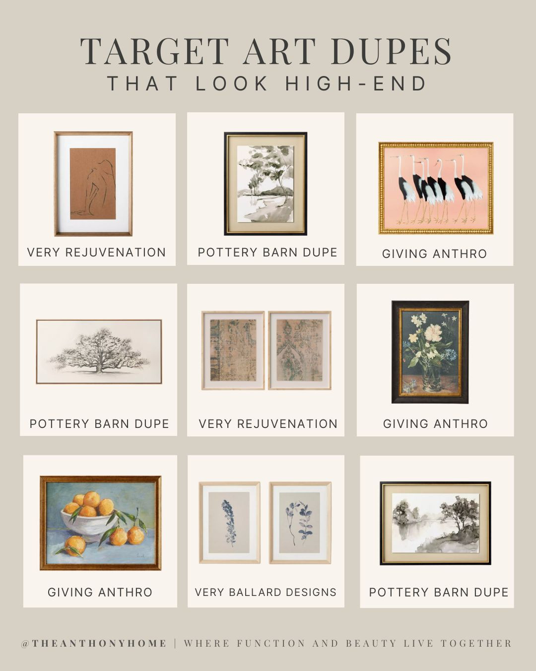 Yes, it’s from Target.
These framed art finds look shockingly high-end — but they’re budget-friendly and in stock now.
Think Anthropologie vibes, Pottery Barn tones, and Rejuvenation details… without the $800 price tag.

I rounded up the best designer dupes — all linked in my LTK.
🖼️ Tap to shop the full collection.

#TheAnthonyHome #LTKhome #BudgetFinds #HighLowStyle #TargetFinds #HomeStylingTips #GalleryWallGoals 

 #LTKHome