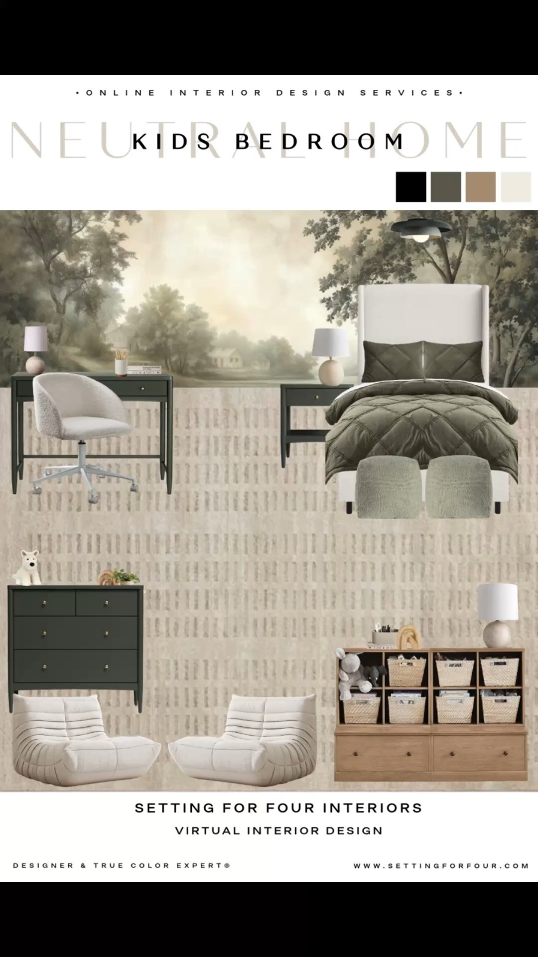 Cozy, stylish kids bedroom design, this mural, upholstered bed and dresser are stunning! Designer picks, neutral aesthetic, neutral rug, green, beige, twin bed, playroom, boys bedroom, girls bedroom, earthy, landscape wall mural, vintage, nightstand, bedroom decor, kids dresser, kids desk and desk chair, loloi area rug, toy storage, bookcase, bookshelf, modern, transitional, traditional, minimalist, Wayfair home, Amazon home, Target style, Pottery Barn style, Restoration Hardware style #LTKFindsUnder50 #LTKFindsUnder100

#LTKhome #LTKsale #LTKkids