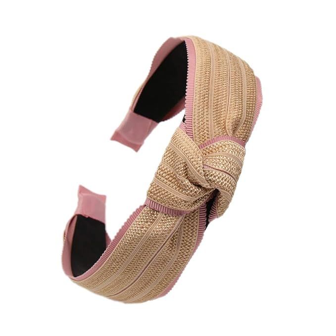 Straw Headbands for Women Fashion Hair Accessories Twist Knot Wide Hand Knitted Statement Summer ... | Amazon (US)