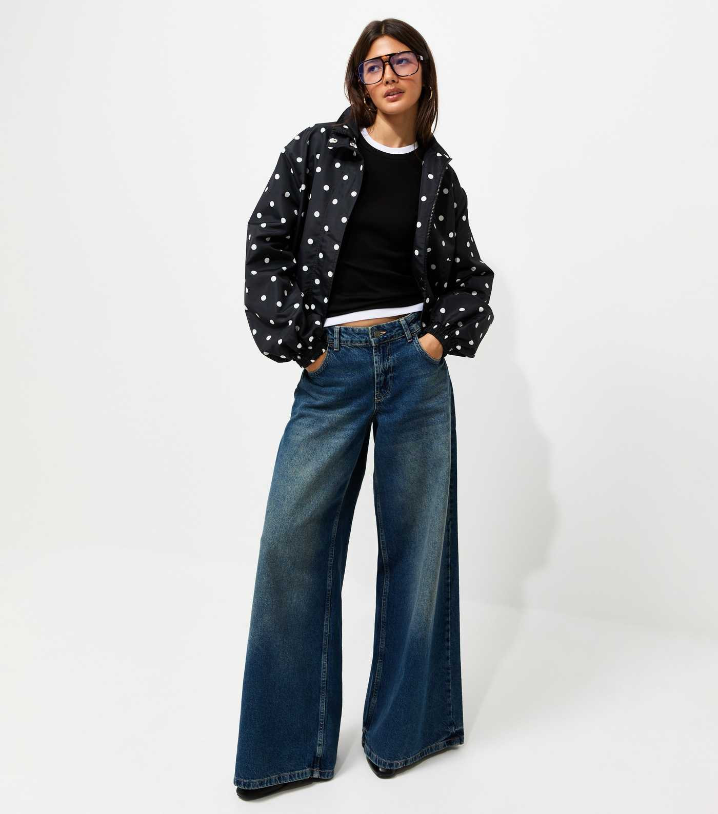 Black Woven Polka Dot Zip Up Windbreaker Jacket | New Look | New Look (UK)