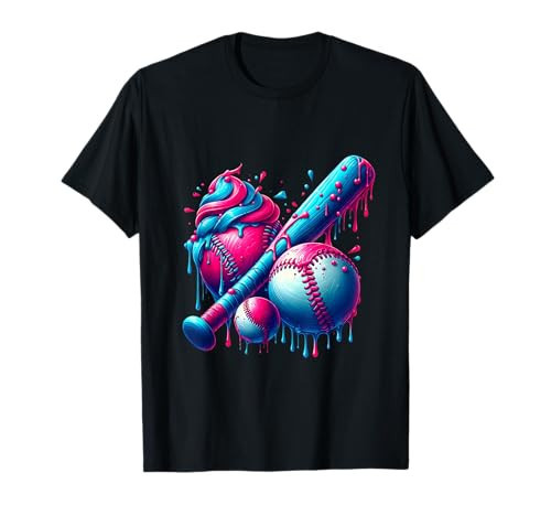 Dripping Baseball Bat and Ice Cream Cone Watercolor Swirl T-Shirt | Amazon (US)