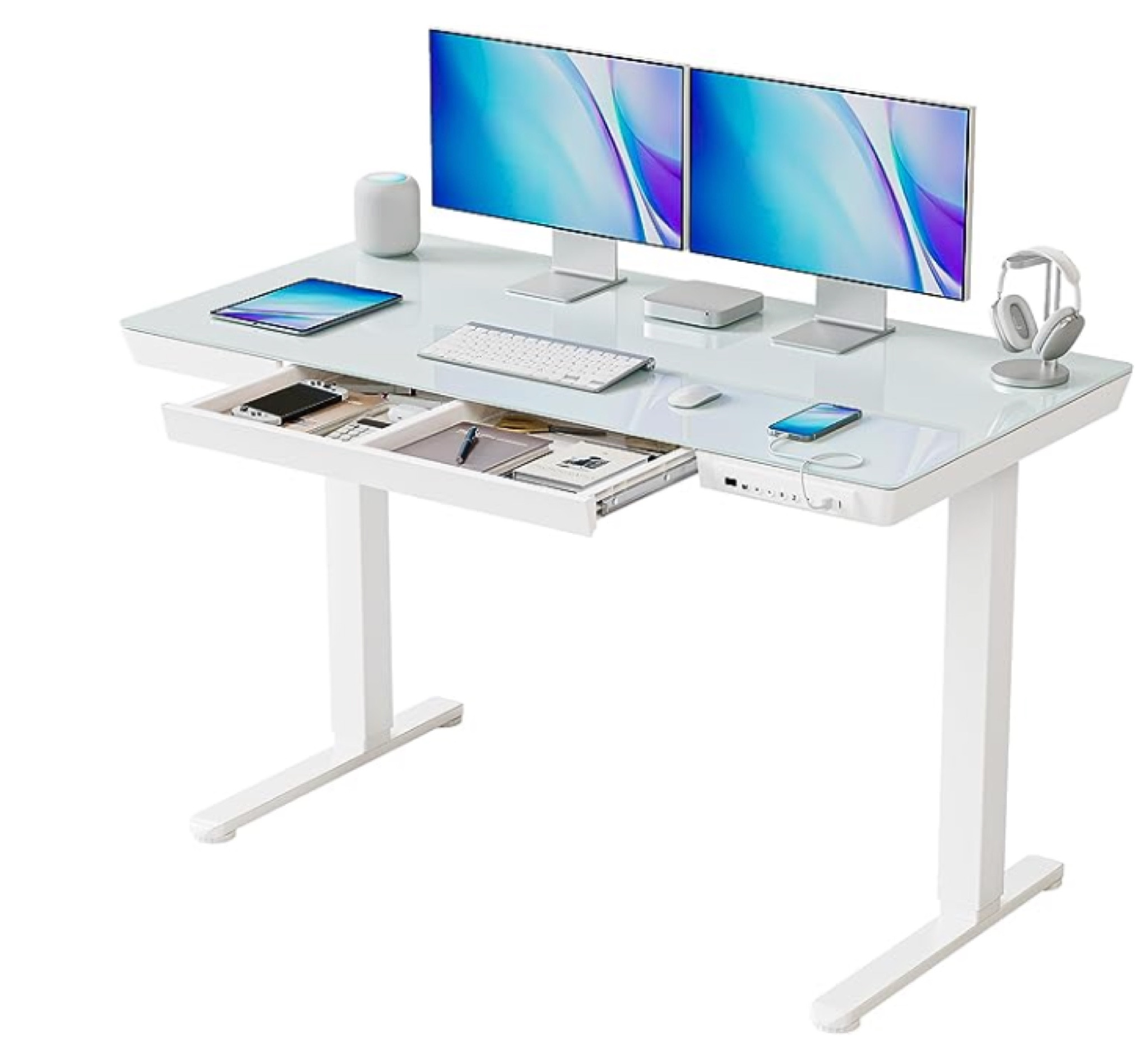 BANTI Electric Standing Desk with Drawers, 48 inch Whole-Piece Glass Desktop, Height Adjustable Stand up Sit Stand Home Office Ergonomic Workstation, White Tabletop


#LTKhome #LTKworkwear #LTKfitness