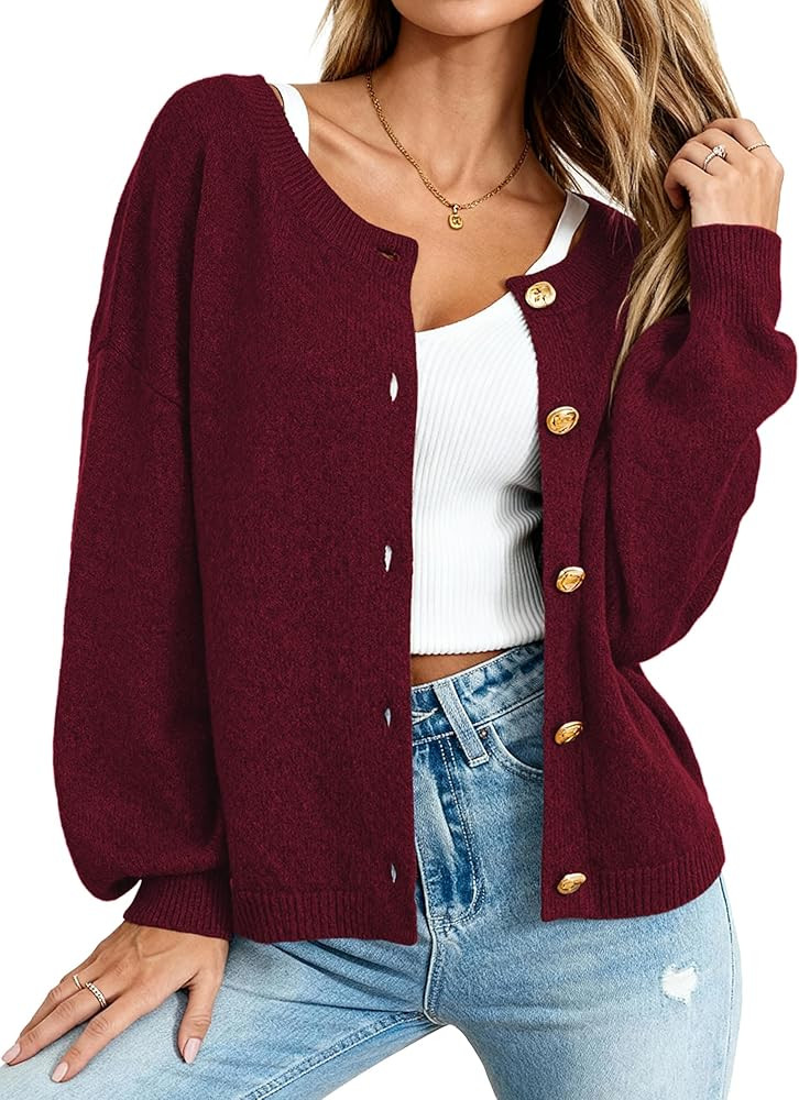 MASCOMODA Fall Long Sleeve Oversized Cardigan Sweaters for Women Trendy Short Open Front Gold But... | Amazon (US)