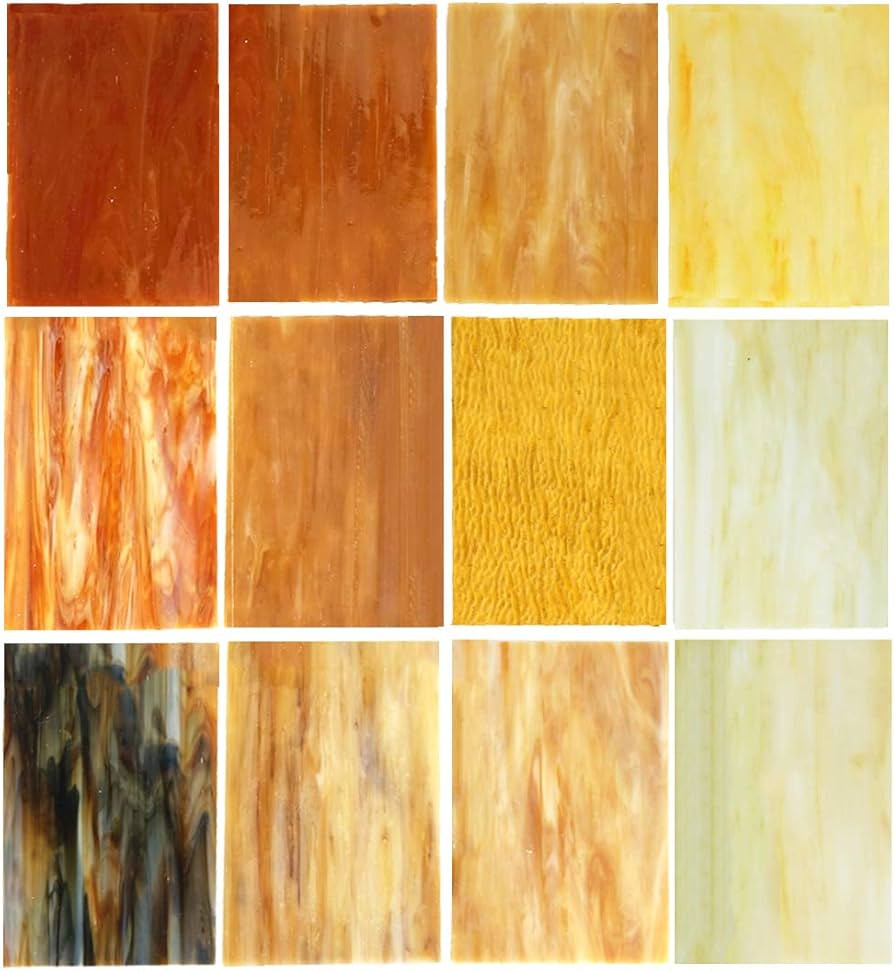 Lanyani（10 Sheets）Amber Variety Stained Glass Sheets 4 x 6 inch Opal Art Glass Pack Tiffany G... | Amazon (US)