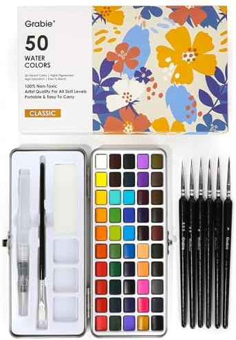 Grabie 50 Colors Watercolor Paint Set, Detail Paint Brush Included, Watercolor Paints, Painting S... | Amazon (US)