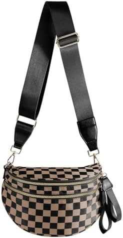Black and White Checkered Crossbody Bag Bum Bag for Women,Spacious Checkered Purse Fanny Packs Be... | Amazon (US)