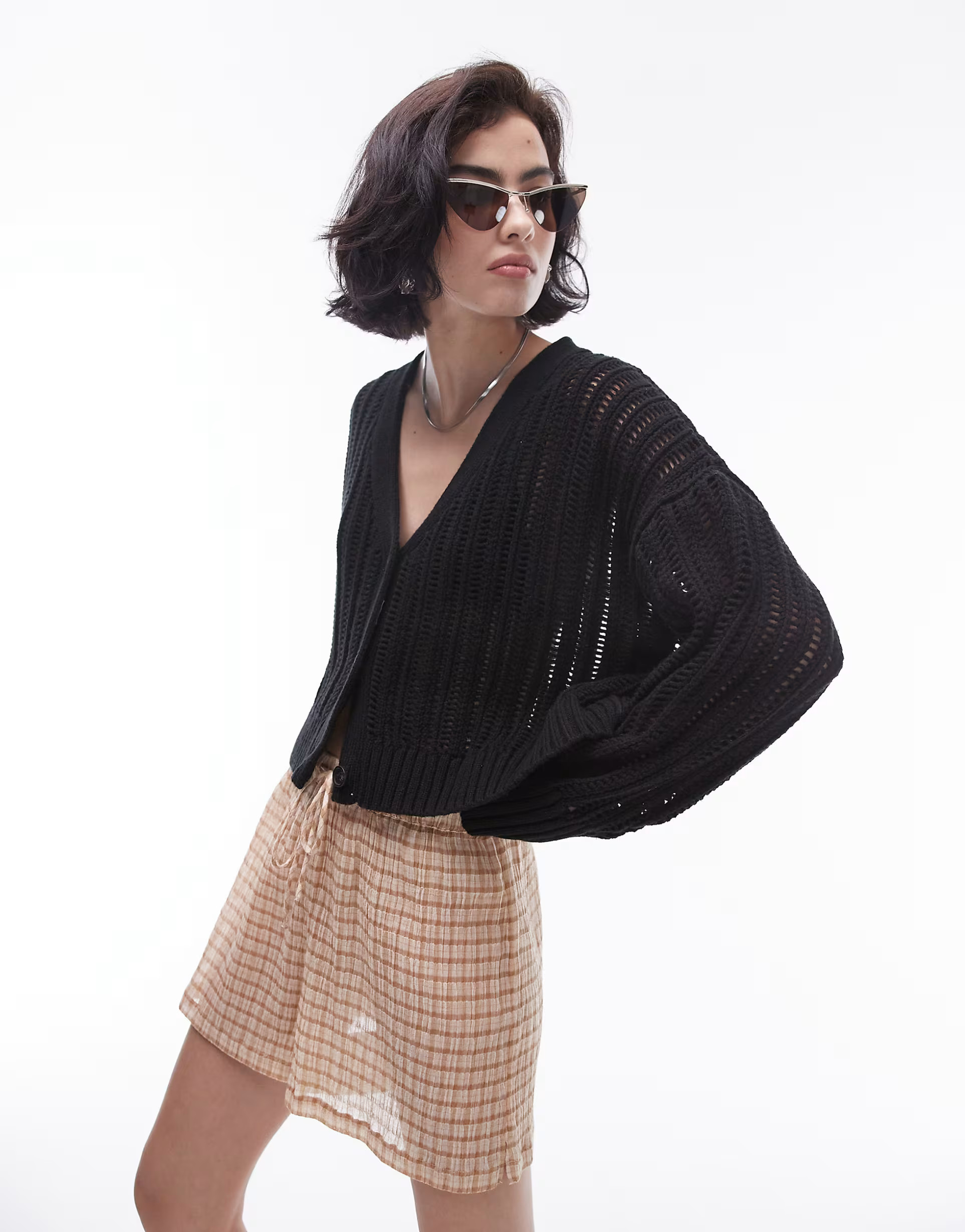 Topshop knitted open stitch cardigan in black | ASOS (Global)