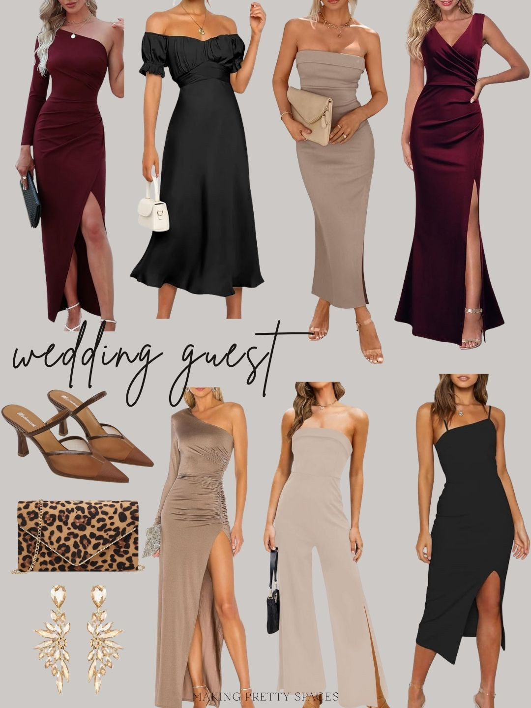 Shop these Amazon wedding guest dresses for fall! Amazon fashion, clutch, fall wedding, dresses, long dress, neutral dress, heels, earrings 

 #LTKSeasonal #LTKFindsUnder50 #LTKWedding