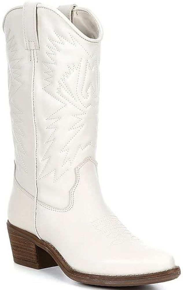 Amazon.com | Steve Madden Women's Hayward Western Boot, White Leather, 9 | Mid-Calf | Amazon (US)