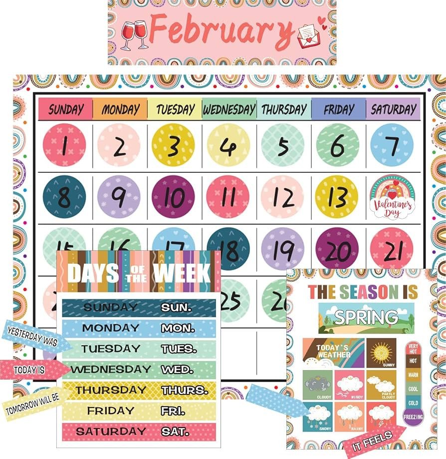 Boho Rainbow Calendar Bulletin Board Set Calendar Seasons Weather Chart CTP Bulletin Board and Cl... | Amazon (US)