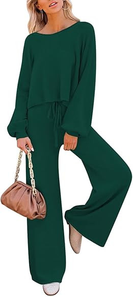 Pink Queen Women's 2 Piece Outfit Sweater Set Long Sleeve Crop Knit Top and Wide Leg Long Pants S... | Amazon (US)