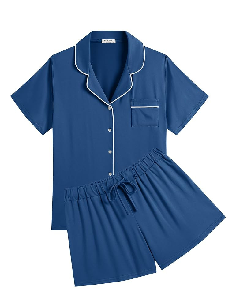 Ekouaer Womens Pajamas Set Soft Classic Notch Collar Bride Pjs Comfy Short Sleeve Sleepwear Loung... | Amazon (US)