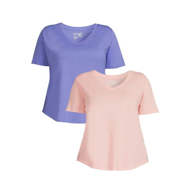 Terra & Sky Women's Plus V Neck T-Shirt with Short Sleeves, 2-Pack - Walmart.com | Walmart (US)