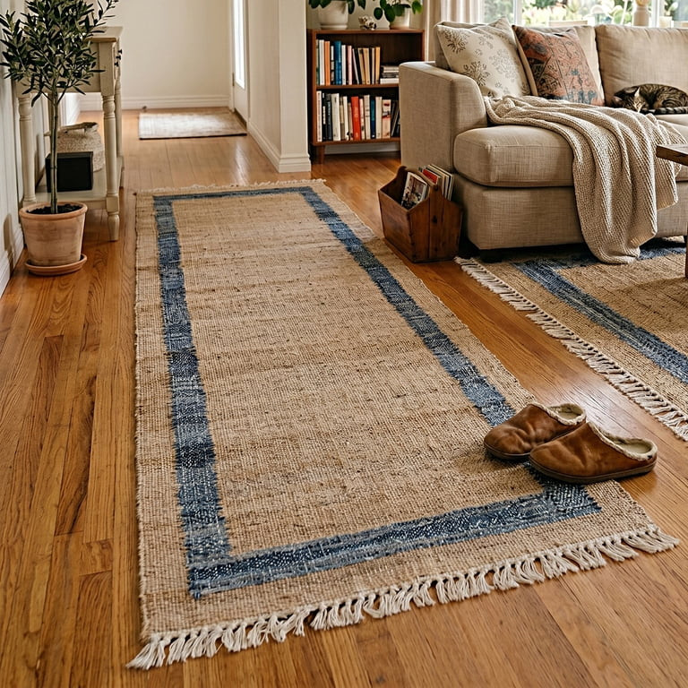 The Pioneer Woman Denim Jute Runner Rug, Natural with Blue Border, 30 x 96 Inches | Walmart (US)