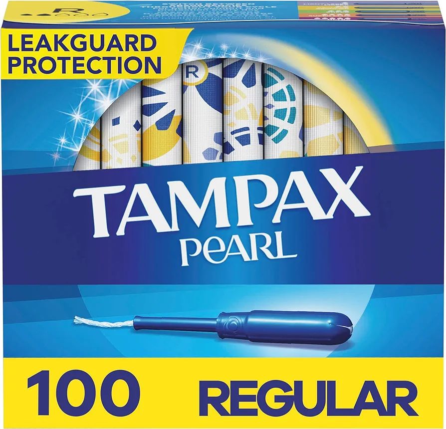 Tampax Pearl Tampons Regular Absorbency, With Leakguard Braid, Unscented, 50 Count x 2 Packs (100... | Amazon (US)