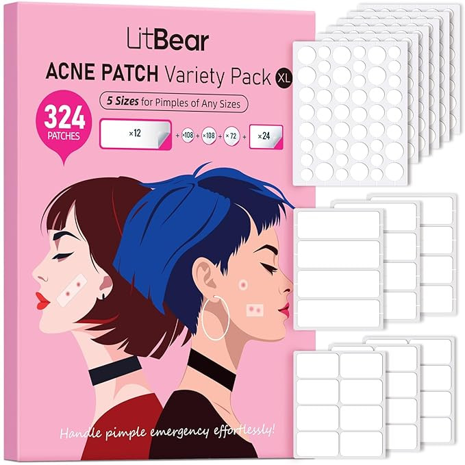 LitBear Large Pimple Patches, 5 Sizes 324 Patches Big Acne Patches, XL Hydrocolloid Bandages for ... | Amazon (US)