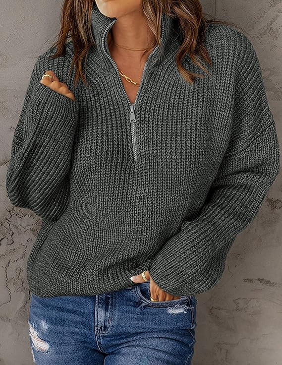 MEROKEETY Women's 2024 Long Sleeve Chunky Knit Sweaters 1/4 Zip Polo V Neck Casual Pullover Tops | Amazon (US)
