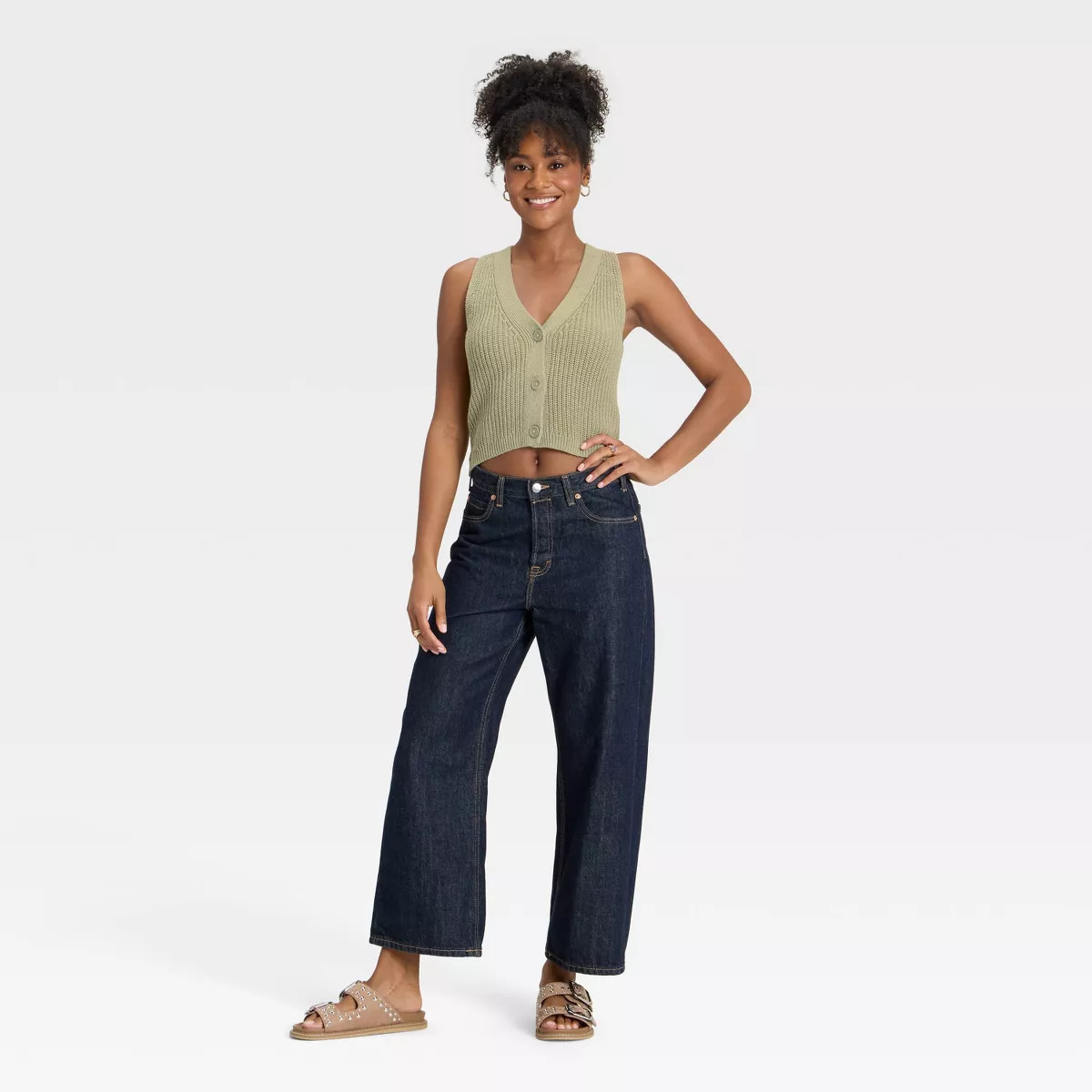 Women's Button-Front Sweater Vest - Universal Thread™ Green XS | Target