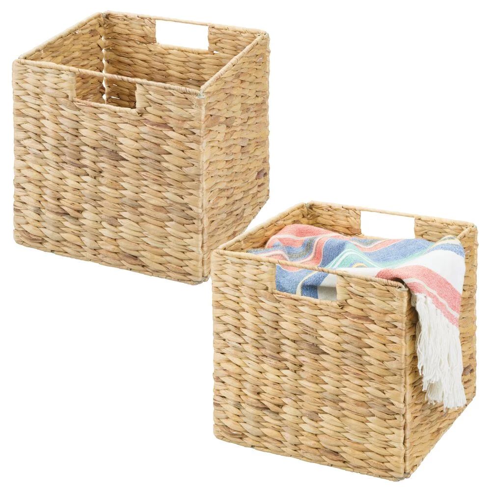 mDesign Hyacinth Woven Cube Bin Basket Organizer, Handles, 2 Pack, Natural/Tan | Walmart (US)