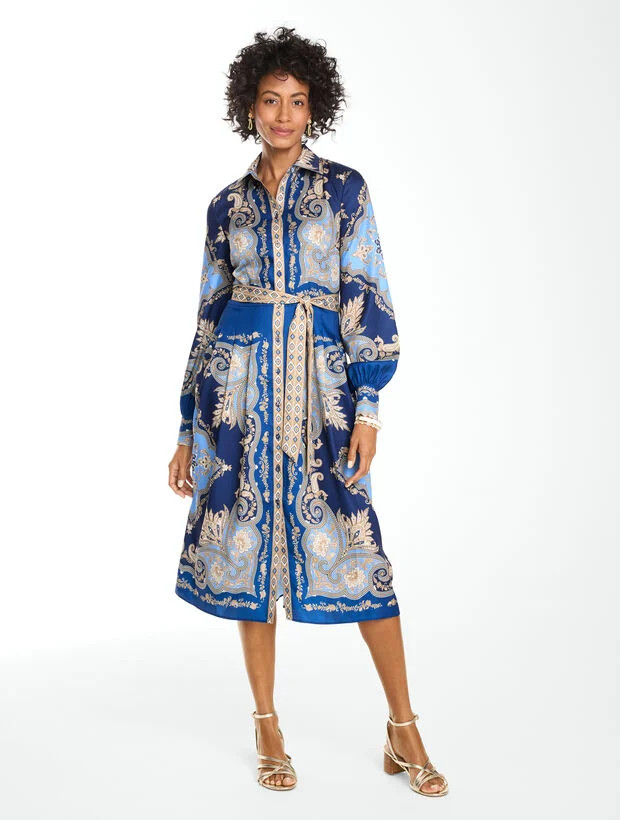 Soft Fit & Flare Shirtdress - Paisley Sky | Talbots