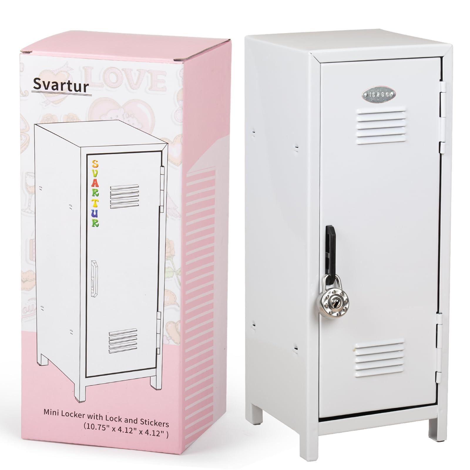 Svartur Mini Locker with Lock & Keys, Stickers, Metal Small Locker for Desktop, Girls Lockbox Des... | Amazon (US)