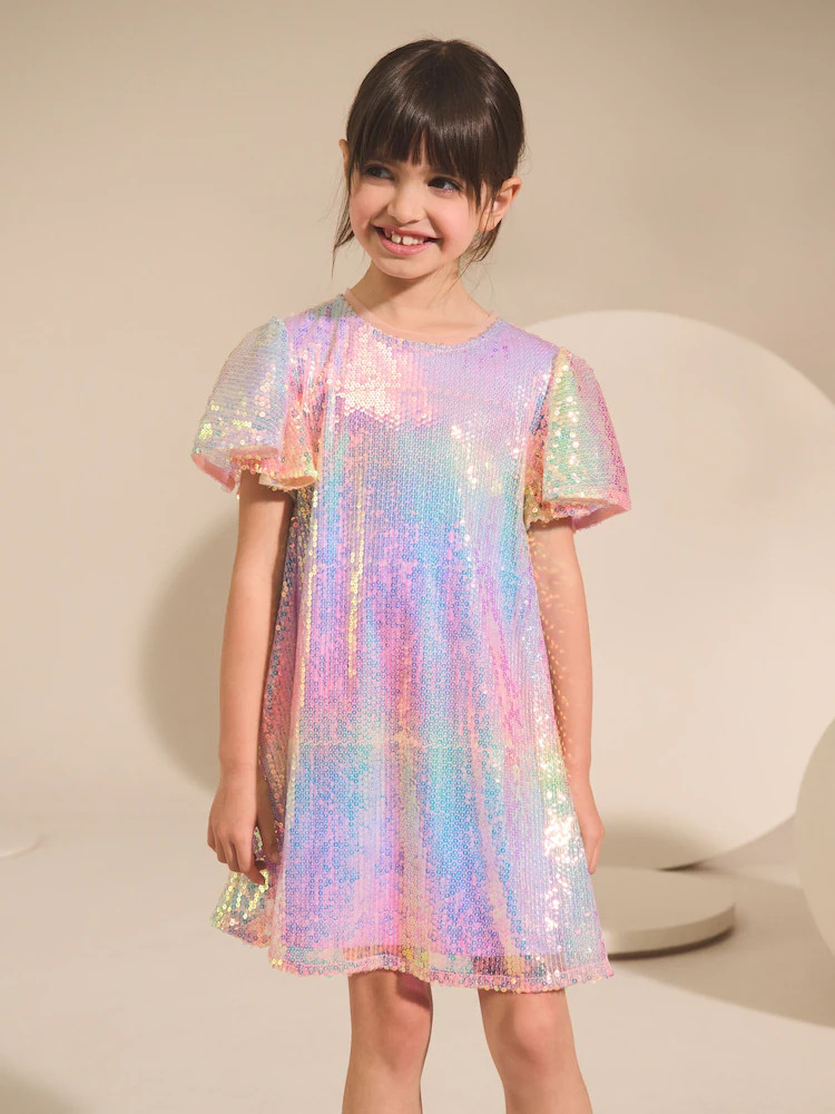 Rainbow Angel Sleeve Sequin Party Dress (3-16yrs) | Next US