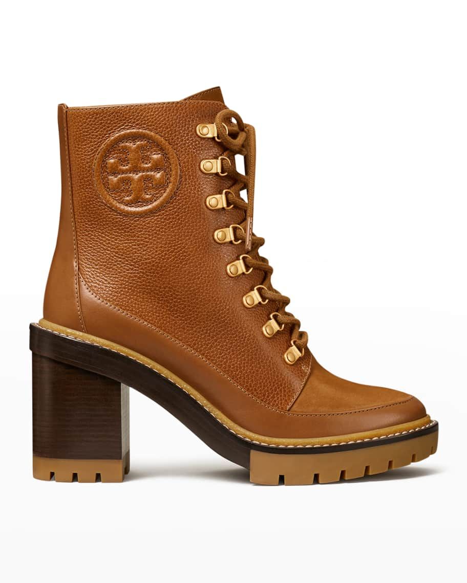 Tory Burch Miller Mixed Leather Lug-Sole Combat Booties | Neiman Marcus